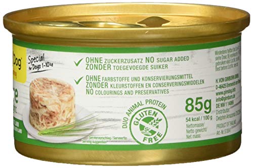 GimDog Pure Delight, pollo con cordero - Snack para perros rico en proteínas, con carne tierna en deliciosa gelatina - 12 latas (12 x 85 g)