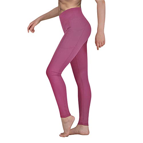 Gimdumasa Pantalón Deportivo de Mujer Cintura Alta Leggings Mallas para Running Training Fitness Estiramiento Yoga y Pilates GI188 (Begonia rosa, L)