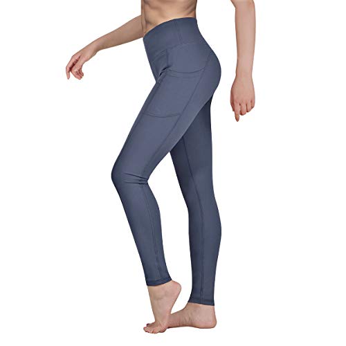 Gimdumasa Pantalón Deportivo de Mujer Cintura Alta Leggings Mallas para Running Training Fitness Estiramiento Yoga y Pilates GI188 (Gris azul, S)
