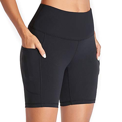 Gimdumasa Pantalones Cortos Deporte Mujer Cintura Alta Shorts Leggins Pantalones Cortos de Yoga para Correr Gym Fitness Mallas Deportivos con Bolsillos Laterales GI371