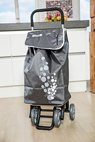 Gimi Twin - Carro de la compra, con 4 ruedas, bolsa impermeable de poliéster, capacidad de 56 litros, peso máximo soportado 30 kg, Gris, 40 x 53 x 92 cm