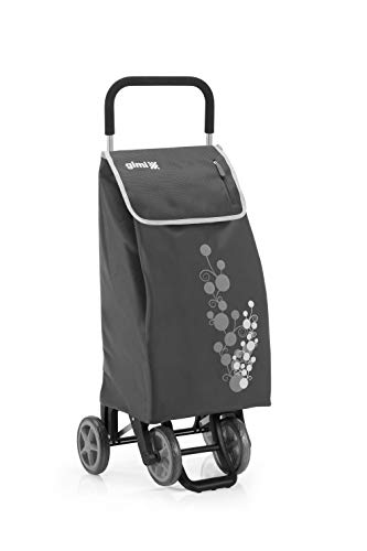 Gimi Twin - Carro de la compra, con 4 ruedas, bolsa impermeable de poliéster, capacidad de 56 litros, peso máximo soportado 30 kg, Gris, 40 x 53 x 92 cm