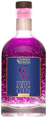 Gin Violet con Oro 23k - Premium Liqueur - Moras y Frutos del Bosque - Gin Tonic Para Regalar - 15 Botánicos 5 Destilaciones - Botella y Certificado del Oro - Sin Caja de Regalo - 40% vol