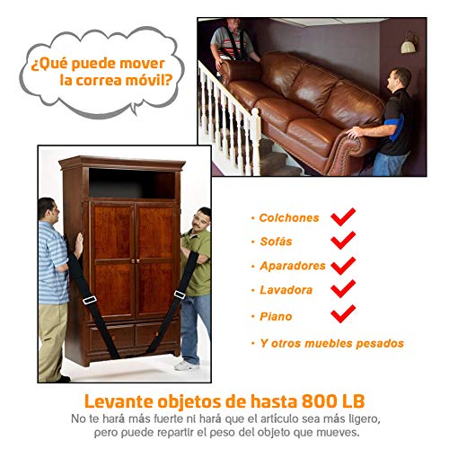 Gindoly Levantamiento y Correas Móviles Mudanza Correas Levantar Ajustable Transporte Muebles Capacidad de Rodamiento 360kg Objetos Pesados Elevamiento y Movimiento para 2 Personas Brazo y Hombro