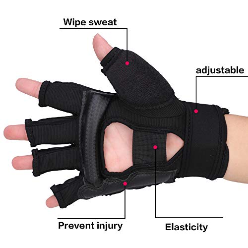 Gingpai Taekwondo - Guantes de karate para sparring artes marciales, guantes de entrenamiento de medio dedo para hombres, mujeres y niños (XS-Negro)