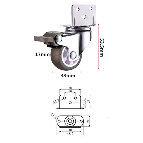 GINVF Ruedas de TPE Ruedas de Placa giratoria de 1/2 Pulgadas con Freno, reemplazo de Ruedas de Silencio en Forma de L para Cama de bebé, Carro de carros, gabinete de Cocina, Muebles, Mesa 4 Piezas