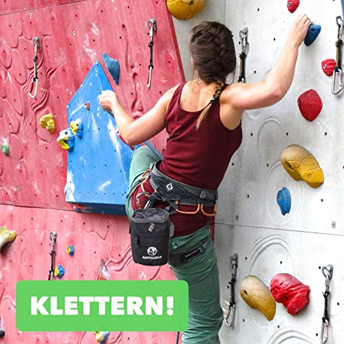Gipfelheld Juego de bolsa de magnesio para escalada y escalada con mosquetón, cinturón de cadera y 2 bolsillos, bolsa de tiza, también para crossfit y levantamiento de pesas. Gipfelheld Juego de bolsa de magnesio para escalada y escalada con mosquetón, cinturón de cadera y 2 bolsillos, bolsa de tiza, también para crossfit y levantamiento de pesas.