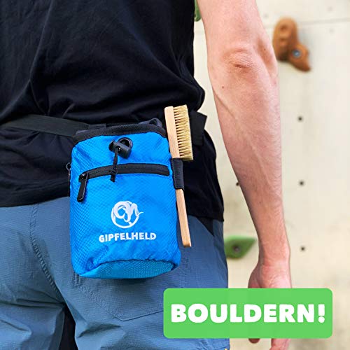 Gipfelheld Juego de bolsa de magnesio para escalada y escalada con mosquetón, cinturón de cadera y 2 bolsillos, bolsa de tiza, también para crossfit y levantamiento de pesas.