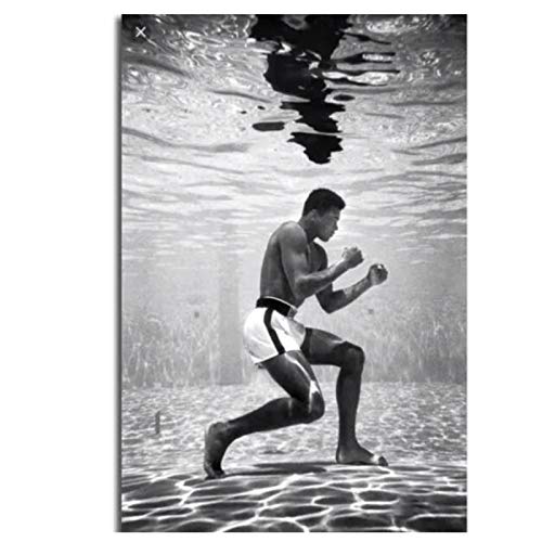 GIRDSS Muhammad Ali Entrenamiento en una Piscina Jugador de Boxeo Pintura póster Impresiones Lienzo Cuadro de Pared para la decoración de la habitación del hogar-50x70cm sin Marco