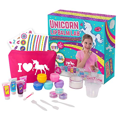 GirlZone Regalos para Niñas - Kit Unicornio Haz Tu Propio Bálsamo Labial - Divertido Brillo De Labios para Niñas - Kit Pintalabios Niña DIY 3 a 12 años