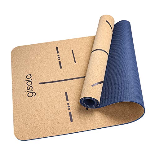 gisala Esterilla Yoga Colchoneta Yoga de Corcho Esterilla Deporte Antideslizante Ecológica y 100% Natural de 183x65cm con Líneas Corporales Yoga Mat para Pilates, Fitness