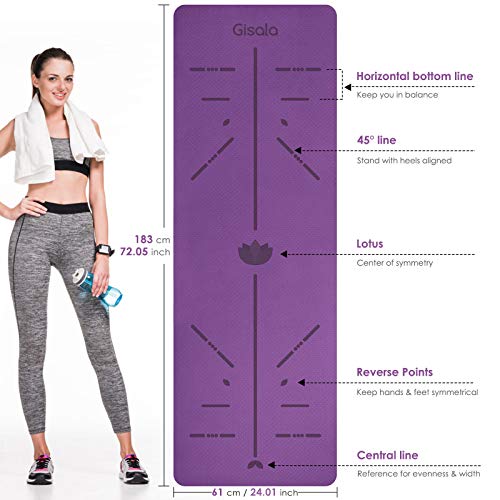 GISALA Esterilla Yoga, Esterilla Deporte Antideslizante Ecológica y 100% Natural de 183x65cm, 6mm de Grosor, No tóxico, para Pilates,Fitness (Violet)