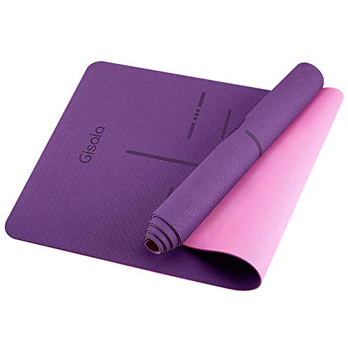 GISALA Esterilla Yoga, Esterilla Deporte Antideslizante Ecológica y 100% Natural de 183x65cm, 6mm de Grosor, No tóxico, para Pilates,Fitness (Violet)