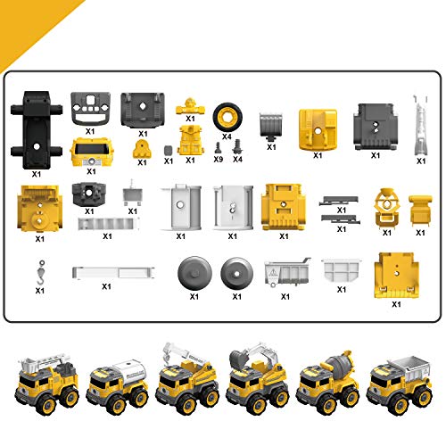 GizmoVine Excavadora Juguete,Control Remoto Tractor Desmontar y Ensamblarde Vehículo Construcciones Juguete , 6 en 1 Juguetes Playa niños para Niño y Niña de 3 Años +