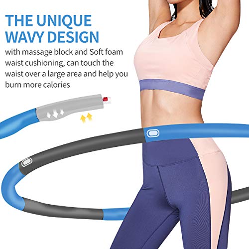 Gkodeamig Hula Hoop Fitness, Hula Hoop Adultos Desmontable con Espuma, Professional Hula Hoop Adultos Fitness 1,2kg para Adelgazar, Ancho Ajustable (19-35in)，Aro de Fitness con Saltar la Cuerda