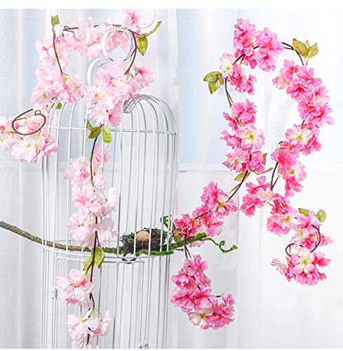 GL-Turelifes 1 paquete de 7.22 pies/pieza de vid de cerezo artificial para colgar arreglos de flores de imitación guirnalda de flores de seda para decoración del hogar, fiesta, boda (rosa rosa)