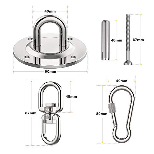 GLCS GLAUCUS 400 kg Capacidad de Carga Gancho Hamaca Herrajes Colgantes de Acero Inoxidable para Hamacas Mecedora Anillos de Yoga Gimnasio