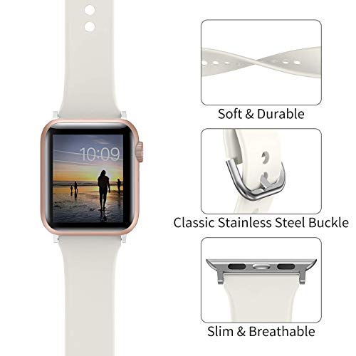 Glebo Pulsera compatible con Apple Watch Bands 38 mm 40 mm para mujer y hombre, silicona suave y fina, pulsera deportiva inteligente de repuesto para iWatch Series 6 5 4 3 2 1 SE, beige/pequeño