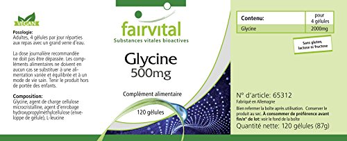 Glicina 500mg - VEGANA - Dosis elevada - Aminoácido - 120 Cápsulas - Calidad Alemana Glicina 500mg - VEGANA - Dosis elevada - Aminoácido - 120 Cápsulas - Calidad Alemana