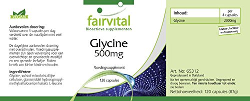 Glicina 500mg - VEGANA - Dosis elevada - Aminoácido - 120 Cápsulas - Calidad Alemana