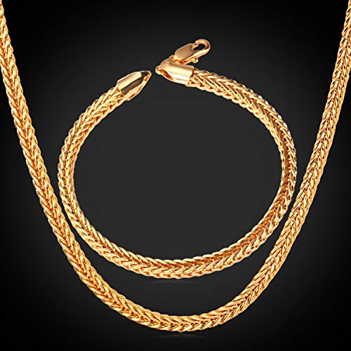 GLJIJID Joyería Europea Y Americana De La Tendencia De La Personalidad del Acero Inoxidable, Collar Pulsera 2 Piezas Set Oro 66Cm