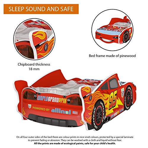 GLOBAL Zig Zag Lightning McQueen Cama infantil diseño coche de carreras 140x70 cm