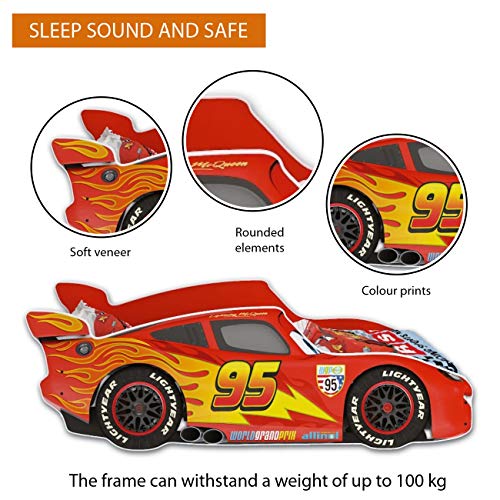 GLOBAL Zig Zag Lightning McQueen Cama infantil diseño coche de carreras 140x70 cm GLOBAL Zig Zag Lightning McQueen Cama infantil diseño coche de carreras 140x70 cm