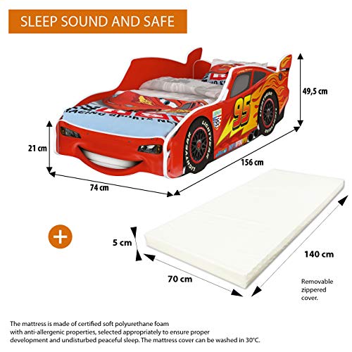GLOBAL Zig Zag Lightning McQueen Cama infantil diseño coche de carreras 140x70 cm GLOBAL Zig Zag Lightning McQueen Cama infantil diseño coche de carreras 140x70 cm