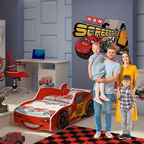 GLOBAL Zig Zag Lightning McQueen Cama infantil diseño coche de carreras 140x70 cm GLOBAL Zig Zag Lightning McQueen Cama infantil diseño coche de carreras 140x70 cm