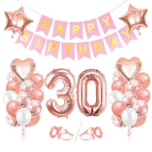 Globos Cumpleaños 30 año, 30 Oro RosaDecoraciones, Pancarta de Feliz Cumpleaños, Decoración de Cumpleaños para 30 Niña, Globos de Confeti y Aluminio Oro Rosa, Fiesta Regalos para Niña y Mujeres y Bebe Globos Cumpleaños 30 año, 30 Oro RosaDecoraciones, Pancarta de Feliz Cumpleaños, Decoración de Cumpleaños para 30 Niña, Globos de Confeti y Aluminio Oro Rosa, Fiesta Regalos para Niña y Mujeres y Bebe