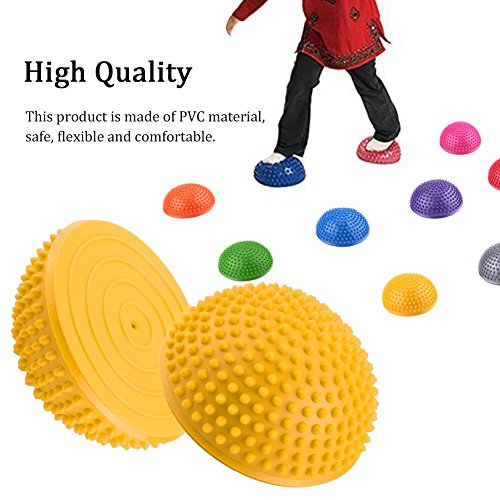GLOGLOW Bolas inflables Media Bola PVC, Medio Redondo Antideslizante Masaje pies Fitball los Ejercicios la Bola Equilibrio la Aptitud Instructor para los niños y los Adultos(Amarillo)