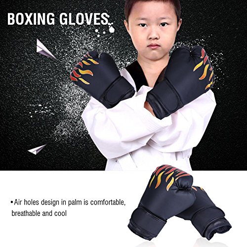 GLOGLOW Guantes de Boxeo para niños de 3 Colores, de Poliuretano, con Dibujos Animados y MMA, Guantes de Entrenamiento de Muay Thai Sparring, Negro