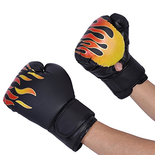 GLOGLOW Guantes de Boxeo para niños de 3 Colores, de Poliuretano, con Dibujos Animados y MMA, Guantes de Entrenamiento de Muay Thai Sparring, Negro