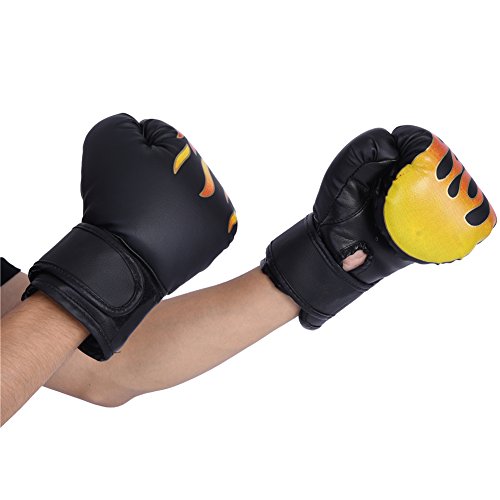 GLOGLOW Guantes de Boxeo para niños de 3 Colores, de Poliuretano, con Dibujos Animados y MMA, Guantes de Entrenamiento de Muay Thai Sparring, Negro