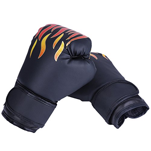 GLOGLOW Guantes de Boxeo para niños de 3 Colores, de Poliuretano, con Dibujos Animados y MMA, Guantes de Entrenamiento de Muay Thai Sparring, Negro