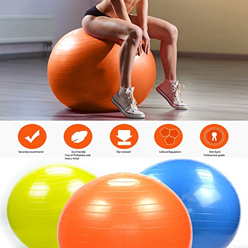 Gloop - Pelota blanda de gimnasia gruesa antipinchazos, pelota de pilates, bandas de resistencia, Mujer, Color azul., 55 cm