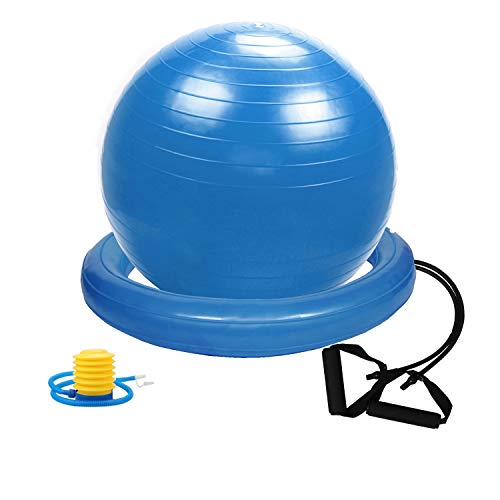 Gloop - Pelota blanda de gimnasia gruesa antipinchazos, pelota de pilates, bandas de resistencia, Mujer, Color azul., 55 cm