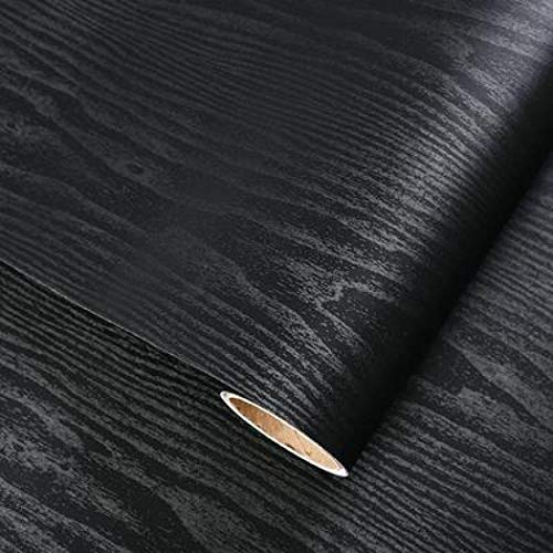 GLOW4U Papel de contacto de madera negra con textura de grano de vinilo autoadhesivo para estantes de cocina, encimera, encimera de mesa de 15.7 x 196 pulgadas