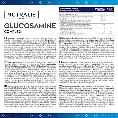 Glucosamina con Condroitina, MSM y Colágeno | Mantenimiento de Huesos Normales con Glucosamina, Condroitina, MSM, Colágeno, Ácido Hialurónico, Boswelia, Selenio, Zinc | 120 Comprimidos Nutralie