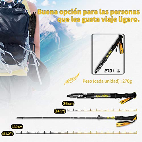 Glymnis Bastones de Senderismo Bastones Trekking Plegables 2pcs 36cm~130cm de Aleación de Aluminio 7075 y EVA para Senderismo Alpinismo Trail Viaje Glymnis Bastones de Senderismo Bastones Trekking Plegables 2pcs 36cm~130cm de Aleación de Aluminio 7075 y EVA para Senderismo Alpinismo Trail Viaje
