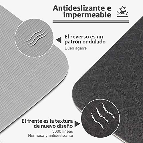 Glymnis Esterilla Yoga Antideslizante Colchoneta Yoga Mat Esterilla Deporte de Material Ecológico TPE Esterilla Pilates con Correa 183mm x 61mm x 6mm Negro