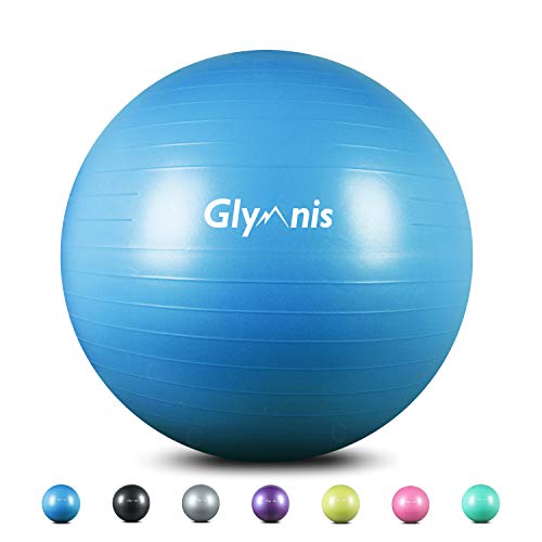 Glymnis Pelota de Ejercicio Pelota Anti-Burst para Pilates Gimnasia Fitness Equilibrio Yoga Embarazo 55cm 65cm 75cm con Hinchador Azul (55cm)