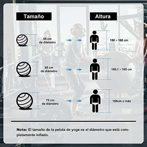 Glymnis Pelota de Ejercicio Pelota Anti-Burst para Pilates Gimnasia Fitness Equilibrio Yoga Embarazo 55cm 65cm 75cm con Hinchador Azul (75cm)