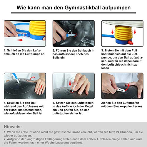 Glymnis Pelota de yoga gruesa con bomba de aire [Anti-explosión] [Carga máxima de 300 kg] para Core Fitness, Hogar, Oficina [Negro - 75 cm]