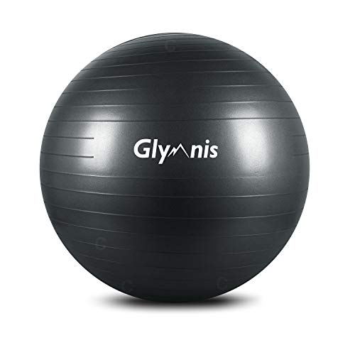 Glymnis Pelota de yoga gruesa con bomba de aire [Anti-explosión] [Carga máxima de 300 kg] para Core Fitness, Hogar, Oficina [Negro - 75 cm]