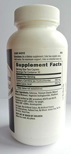 GNC Acetil-L-Carnitina + Ácido Alfa Lipoico - 60 cápsulas - Soporte y Protección de la función Cerebral. Ayuda a quemar el exceso de grasa.