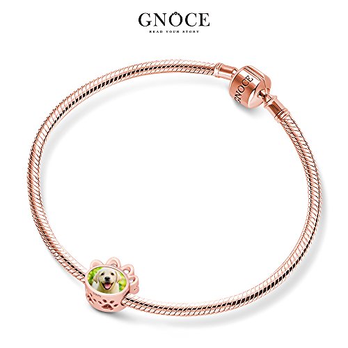 GNOCE Encanto personalizado de fotos Impresión de garra personalizada encanto de la foto de oro rosa con cristal S925 Charm Beads Fit pulsera y collar regalo memorable GNOCE Encanto personalizado de fotos Impresión de garra personalizada encanto de la foto de oro rosa con cristal S925 Charm Beads Fit pulsera y collar regalo memorable