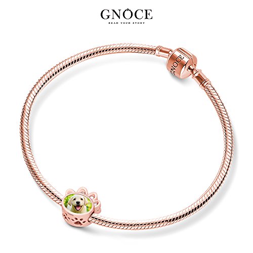 GNOCE Encanto personalizado de fotos Impresión de garra personalizada encanto de la foto de oro rosa con cristal S925 Charm Beads Fit pulsera y collar regalo memorable