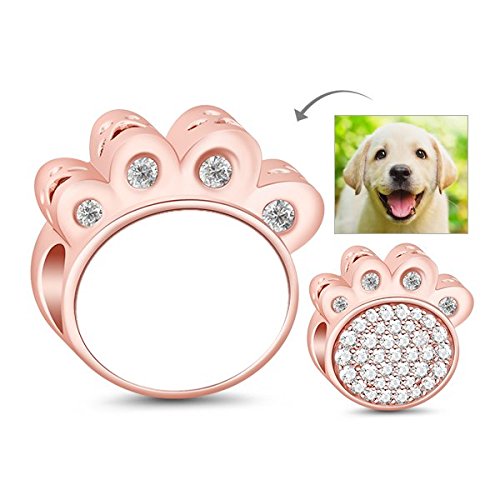 GNOCE Encanto personalizado de fotos Impresión de garra personalizada encanto de la foto de oro rosa con cristal S925 Charm Beads Fit pulsera y collar regalo memorable