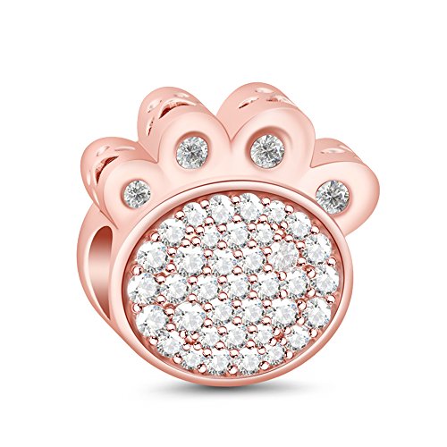 GNOCE Encanto personalizado de fotos Impresión de garra personalizada encanto de la foto de oro rosa con cristal S925 Charm Beads Fit pulsera y collar regalo memorable